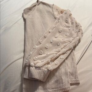 Textured Cream Sweater with Patterned Sleeves